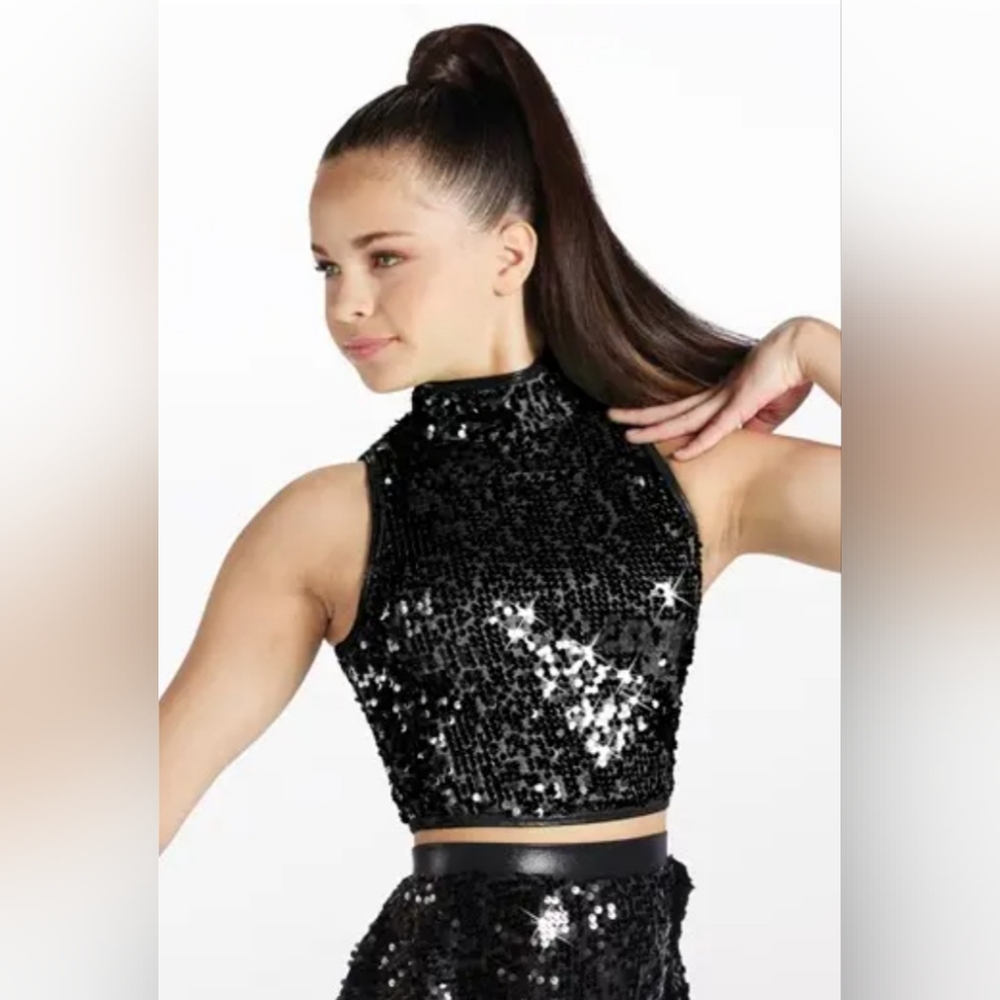 Balera Women's Black Sparkle High Neck Crop Top, Small